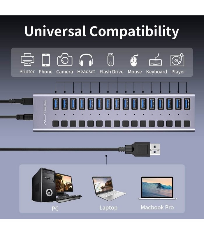 هاب 16 پورت USB3.0 فلزی ACASIS HS716MG