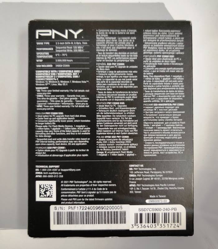 اس اس دی اینترنال پی ان وای (PNY) مدل CS900 ظرفیت 240GB
