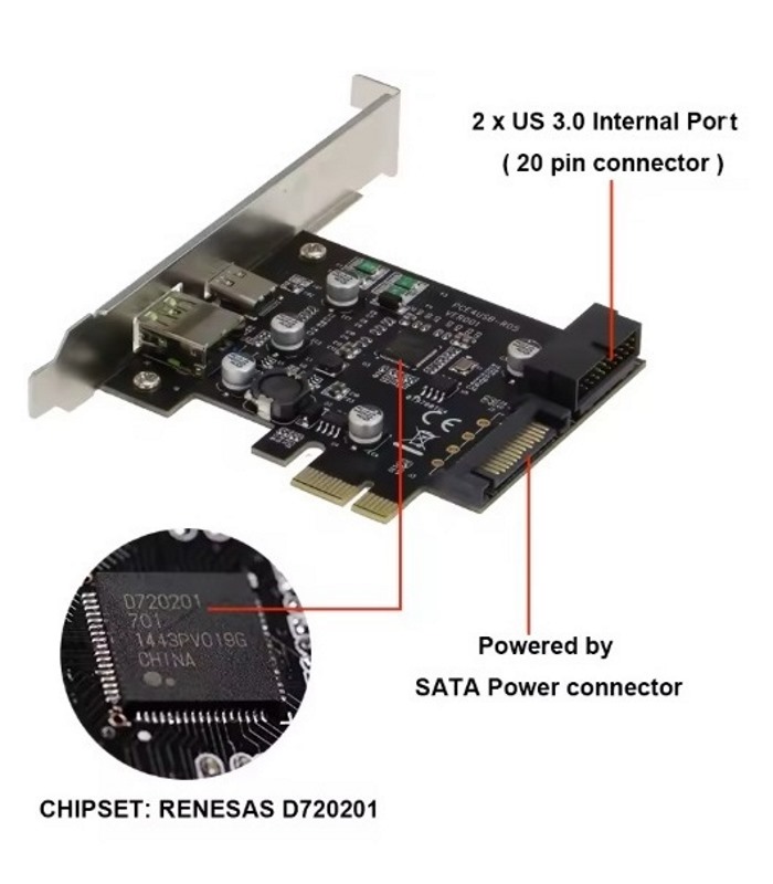  کارت تبدیل PCIe به USB3.1 Type-C و USB3 برند Lodokdre اورجینال