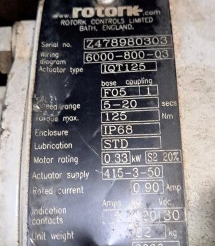 اکچویتور روتورک Rotork IQT125-F05-1 5-20Secs (استوک)
